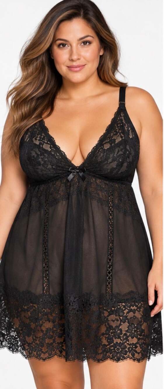 Cacique Black Lace Babydoll Lingerie Chemise Flowy Plus Size 18/20 NWT $62
